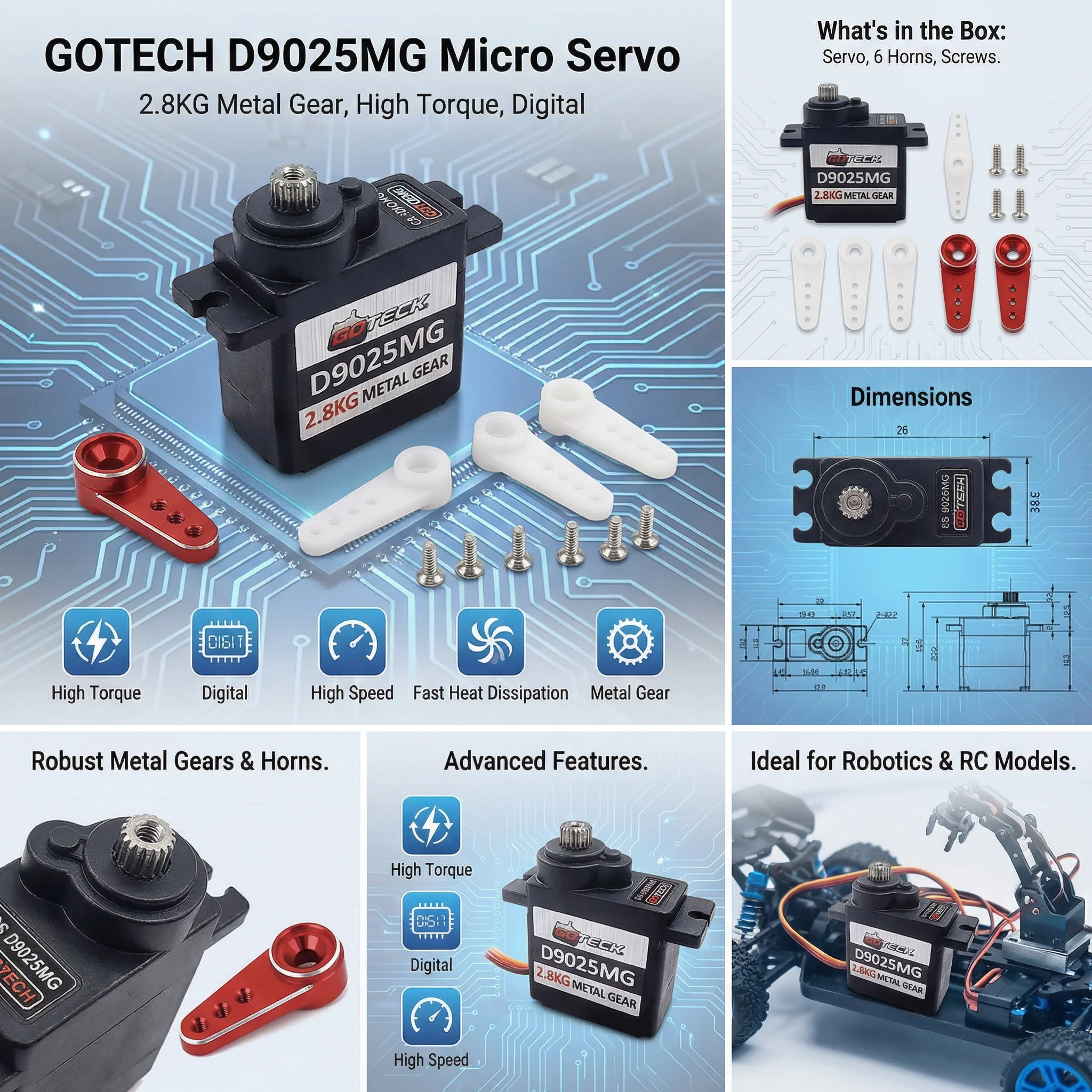 Full Metal Gear High Torque Digital Servo for RC Models 2g 4.3g 5g 9g 17g Various Weights Available
Full Metal Gear High Torque Digital Servo for RC Models 2g 4.3g 5g 9g 17g Various Weights Available
