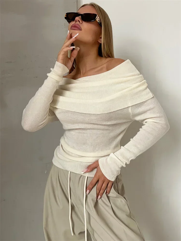 Off-Shoulder Sexy Knit Pullover Sweater For Women Mesh See-Through Long Sleeve Backless Y2k Top Fashion Knitwear Pullover
Off-Shoulder Sexy Knit Pullover Sweater For Women Mesh See-Through Long Sleeve Backless Y2k Top Fashion Knitwear Pullover