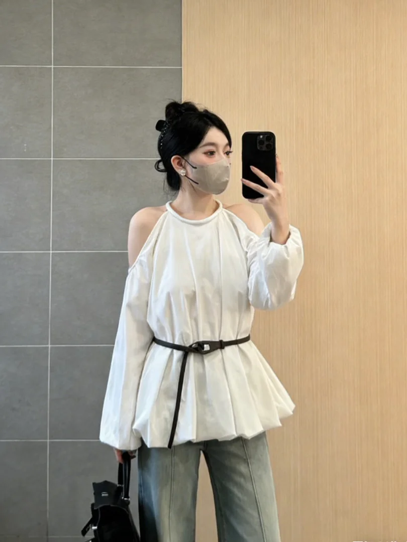 French Sle Long Sve White irt Women's oulder Bared Ne Hanging Design Loose Fit irt Girl's Spring Summer Faion
French Sle Long Sve White irt Women's oulder Bared Ne Hanging Design Loose Fit irt Girl's Spring Summer Faion