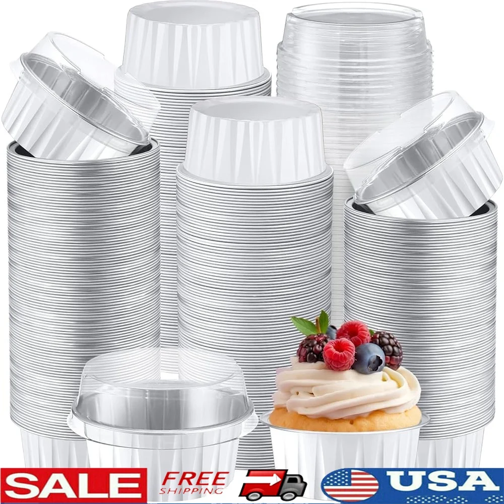 400 Pcs Disposable Aluminum Foil Baking Cups with Lids Oil Resistant Mini Ramekins Cake Pans Desserts Parties Events
400 Pcs Disposable Aluminum Foil Baking Cups with Lids Oil Resistant Mini Ramekins Cake Pans Desserts Parties Events