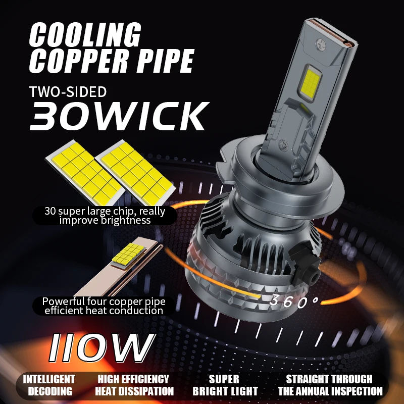 2PCS Bright Car LED Headlight H1 H3 H4 H7 H11 9005 9006 30 Wick 110W Super Power New Cooling Copper Pipe Laser Lamp Bead
2PCS Bright Car LED Headlight H1 H3 H4 H7 H11 9005 9006 30 Wick 110W Super Power New Cooling Copper Pipe Laser Lamp Bead