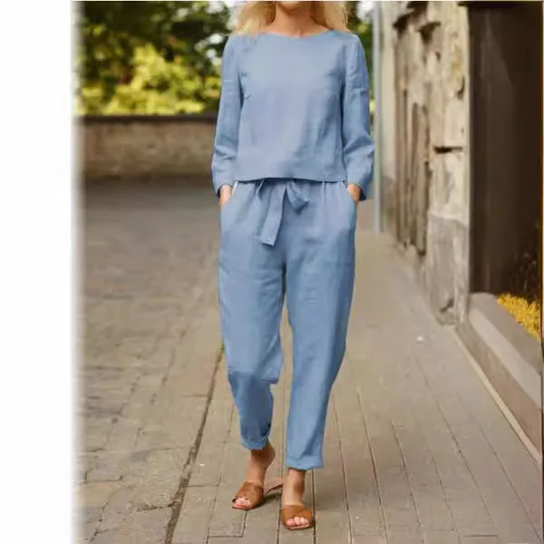 2025 Autumn New Elegant Cotton Linen Suit for Women Fashion Solid Tshirt+High Color Loose Casual Long Pants Two-Piece Set
2025 Autumn New Elegant Cotton Linen Suit for Women Fashion Solid Tshirt+High Color Loose Casual Long Pants Two-Piece Set
