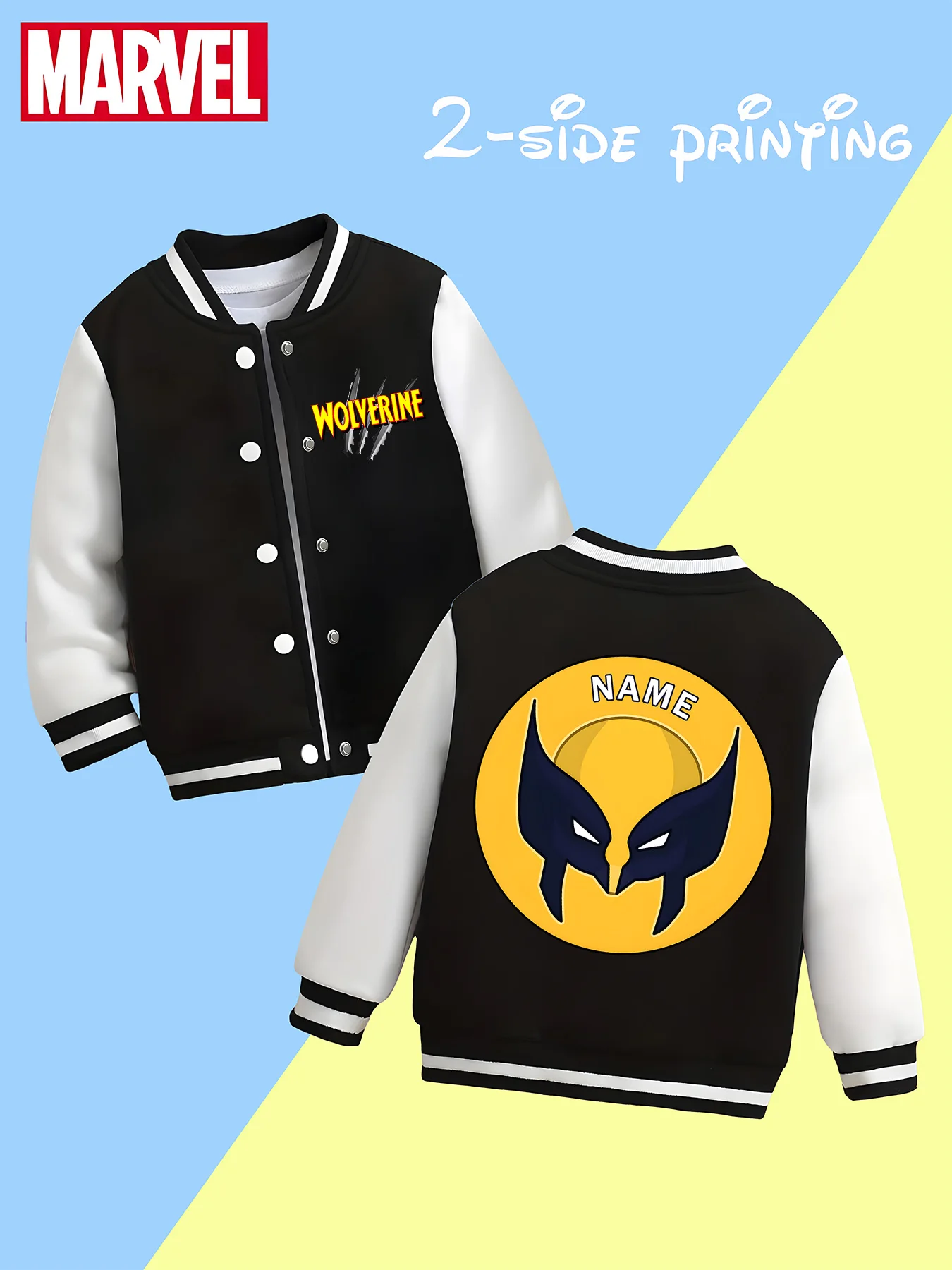 MINISO Marvel boys' baseball jacket - featuring Wolverine's classic logo print and hero elements on both sides, perfect for scho
MINISO Marvel boys' baseball jacket - featuring Wolverine's classic logo print and hero elements on both sides, perfect for scho