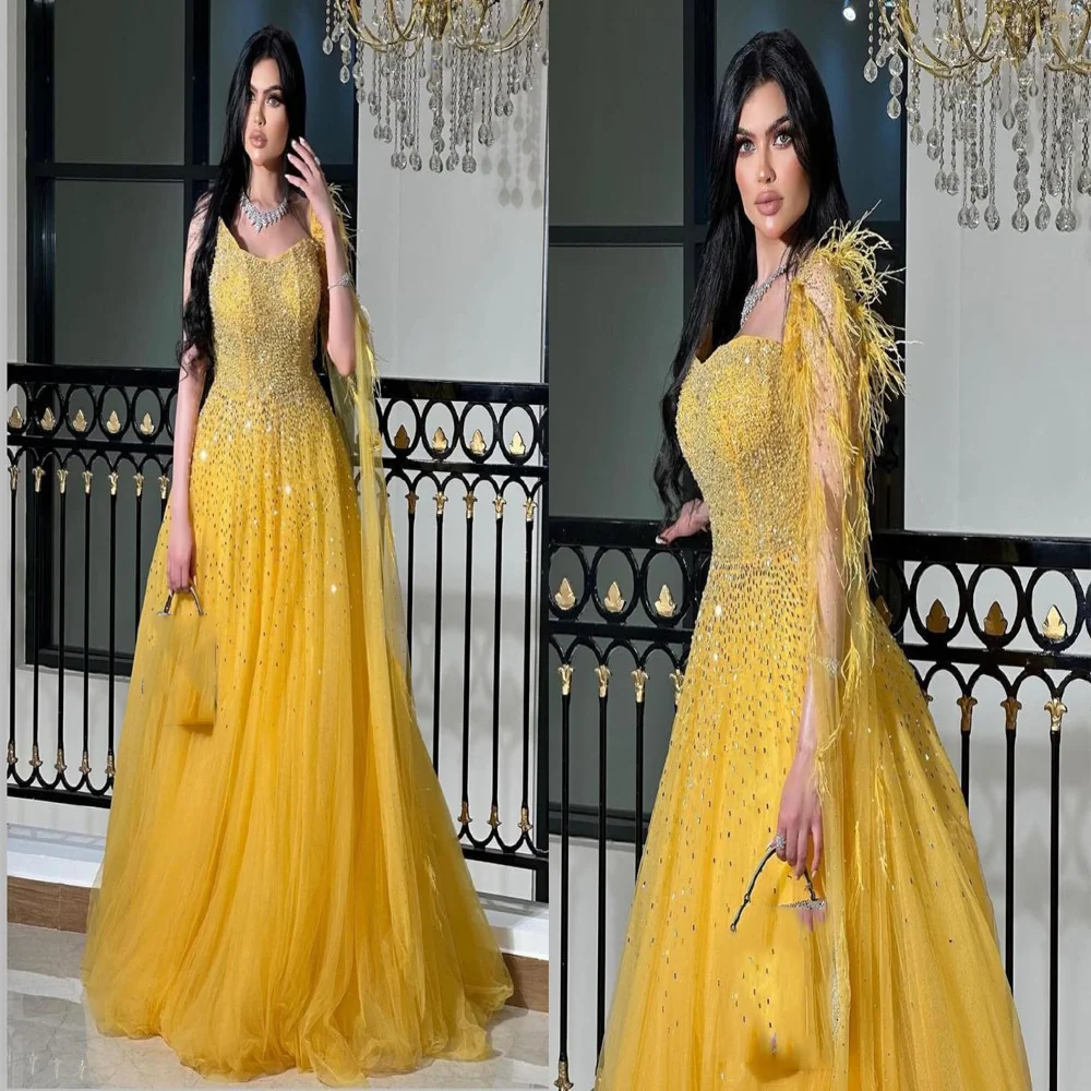 Bridal Custom Made One Shoulder Tulle Saudi Arab Dress with Shiny Crystal A-line Backless Feathers Long Evening Party Gown
Bridal Custom Made One Shoulder Tulle Saudi Arab Dress with Shiny Crystal A-line Backless Feathers Long Evening Party Gown