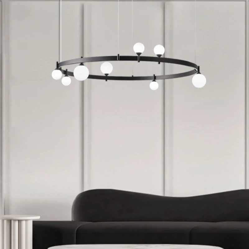 Modern Minimalist Black Ring Milky White Glass Ball LED Chandeliers Restaurant Bar Bedroom Pendant Lamp Art Decoationr Lighting
Modern Minimalist Black Ring Milky White Glass Ball LED Chandeliers Restaurant Bar Bedroom Pendant Lamp Art Decoationr Lighting