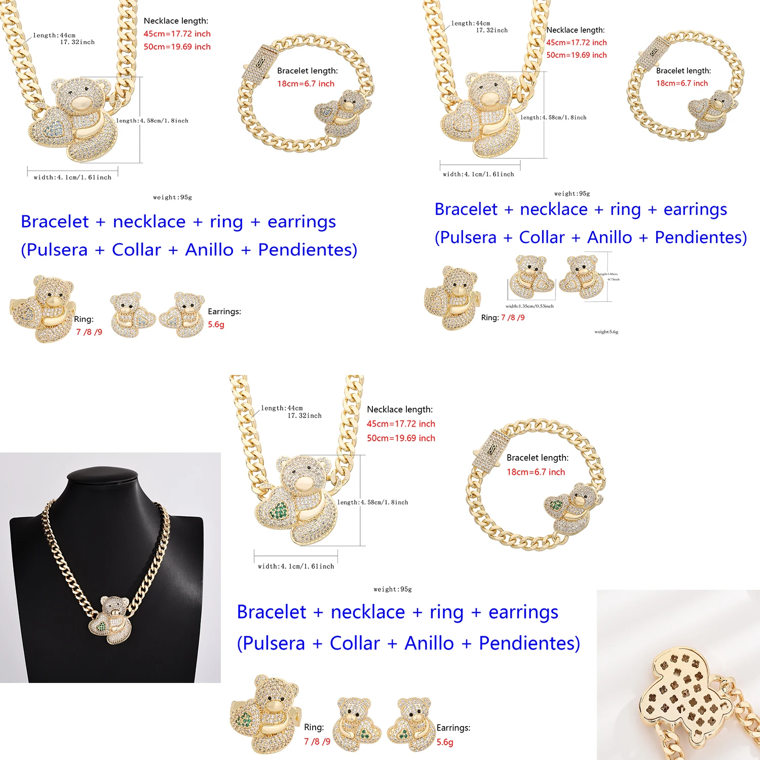 Рождественский подарок милой девушке: 14K 3D трехмерный красочный медведь комплект украшений из 4 предметов, новогодние ювелирные аксессуары
Рождественский подарок милой девушке: 14K 3D трехмерный красочный медведь комплект украшений из 4 предметов, новогодние ювелирные аксессуары