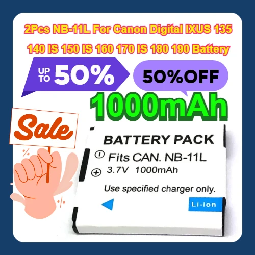 1000mAh 2Pcs NB-11L For Canon Digital IXUS 135 140 IS 150 IS 160 170 IS 180 190 Battery
1000mAh 2Pcs NB-11L For Canon Digital IXUS 135 140 IS 150 IS 160 170 IS 180 190 Battery