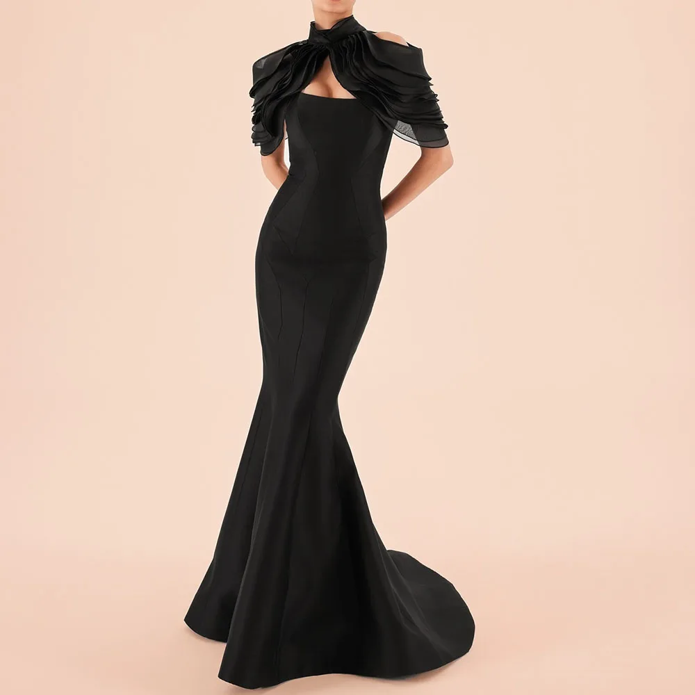 Customized Mermaid Evening Dresses Floor-Length High-Neck Sleeveless Prom Gown Fashion Tiered Stole Simple Draped Party Gown
Customized Mermaid Evening Dresses Floor-Length High-Neck Sleeveless Prom Gown Fashion Tiered Stole Simple Draped Party Gown