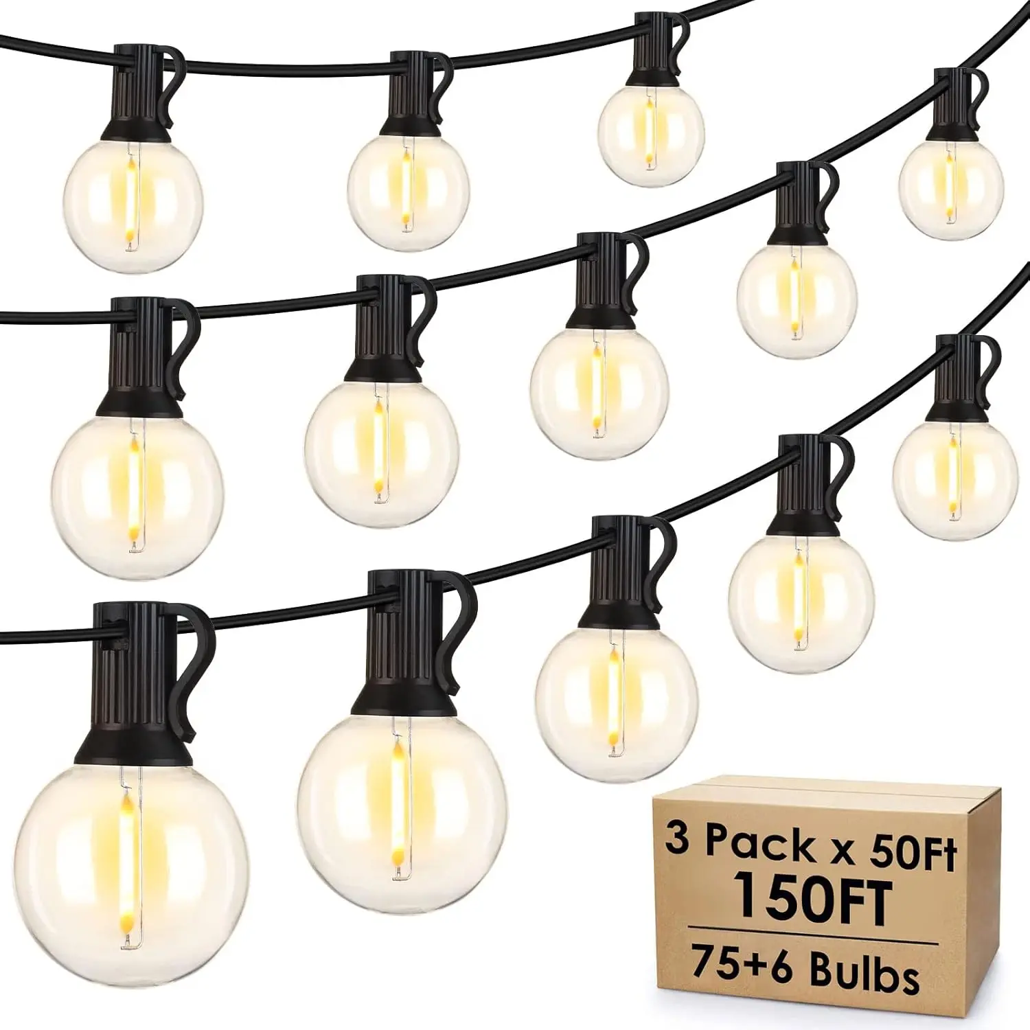 150ft Outdoor String Lights, G40 Globe Patio Lights with 81 Dimmable Shatterproof LED Bulbs for Backyard Party - Black Wire
150ft Outdoor String Lights, G40 Globe Patio Lights with 81 Dimmable Shatterproof LED Bulbs for Backyard Party - Black Wire