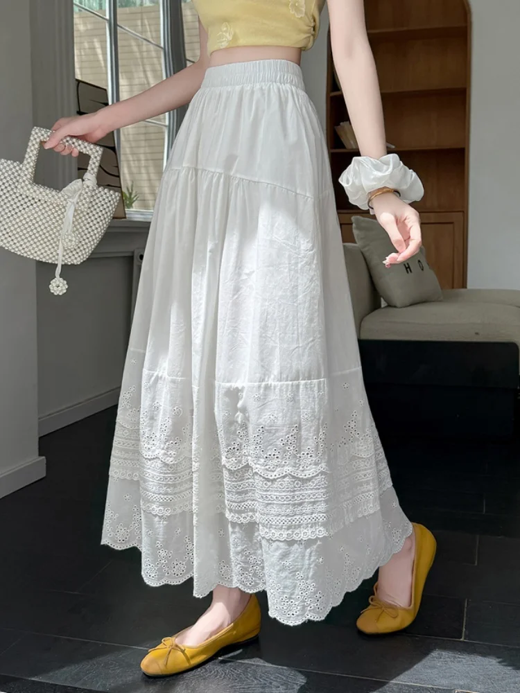 SMTHMA New Spring Summer High Waist Slimming A-line Midi Skirt For Women French Embroidery Lace Hollow White Long Skirt
SMTHMA New Spring Summer High Waist Slimming A-line Midi Skirt For Women French Embroidery Lace Hollow White Long Skirt
