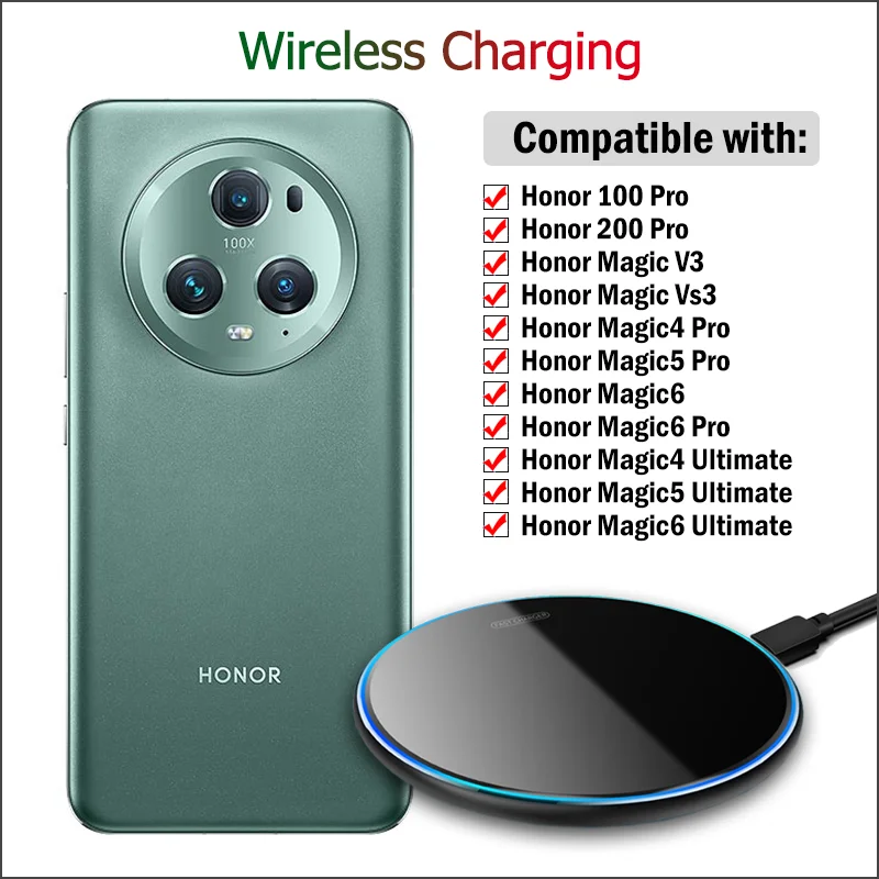 Беспроводное зарядное устройство для Honor Magic6 Pro/Magic 6/Magic5 Pro/Magic V3 Vs3/Honor 100 Pro/200 Pro, 15 Вт
Беспроводное зарядное устройство для Honor Magic6 Pro/Magic 6/Magic5 Pro/Magic V3 Vs3/Honor 100 Pro/200 Pro, 15 Вт