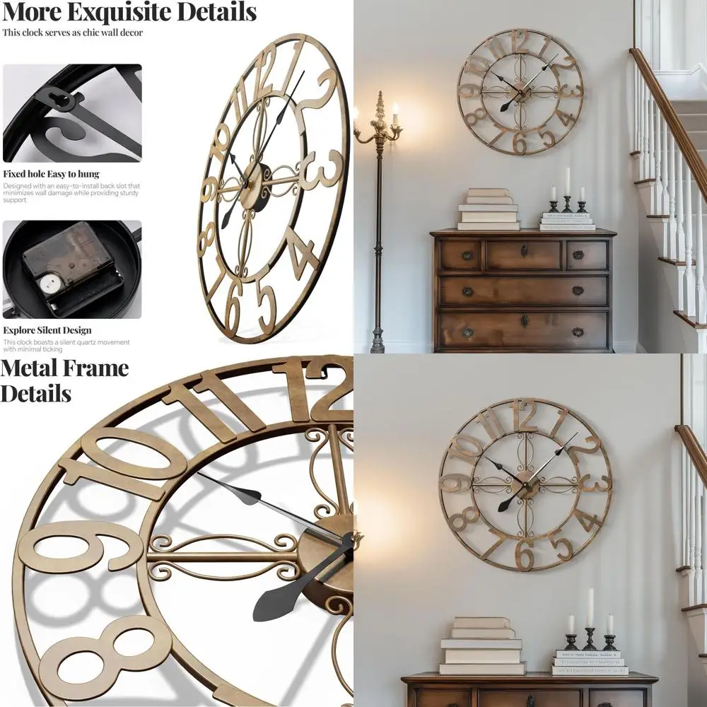 24-дюймовые металлические настенные часы, большой декор для гостиной, бесшумные круглые ретро-часы с арабскими цифрами, бронзовые аналоговые часы на батарейках
24-дюймовые металлические настенные часы, большой декор для гостиной, бесшумные круглые ретро-часы с арабскими цифрами, бронзовые аналоговые часы на батарейках