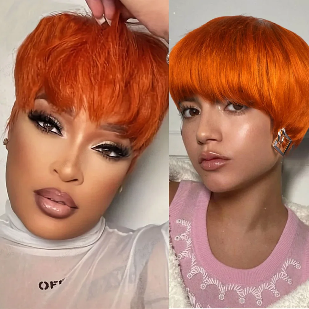 Оранжевый цвет, парики с стрижкой пикси с челкой, короткие парики из натуральных волос для женщин, бразильские парики из натуральных волос, машинное производство
Оранжевый цвет, парики с стрижкой пикси с челкой, короткие парики из натуральных волос для женщин, бразильские парики из натуральных волос, машинное производство