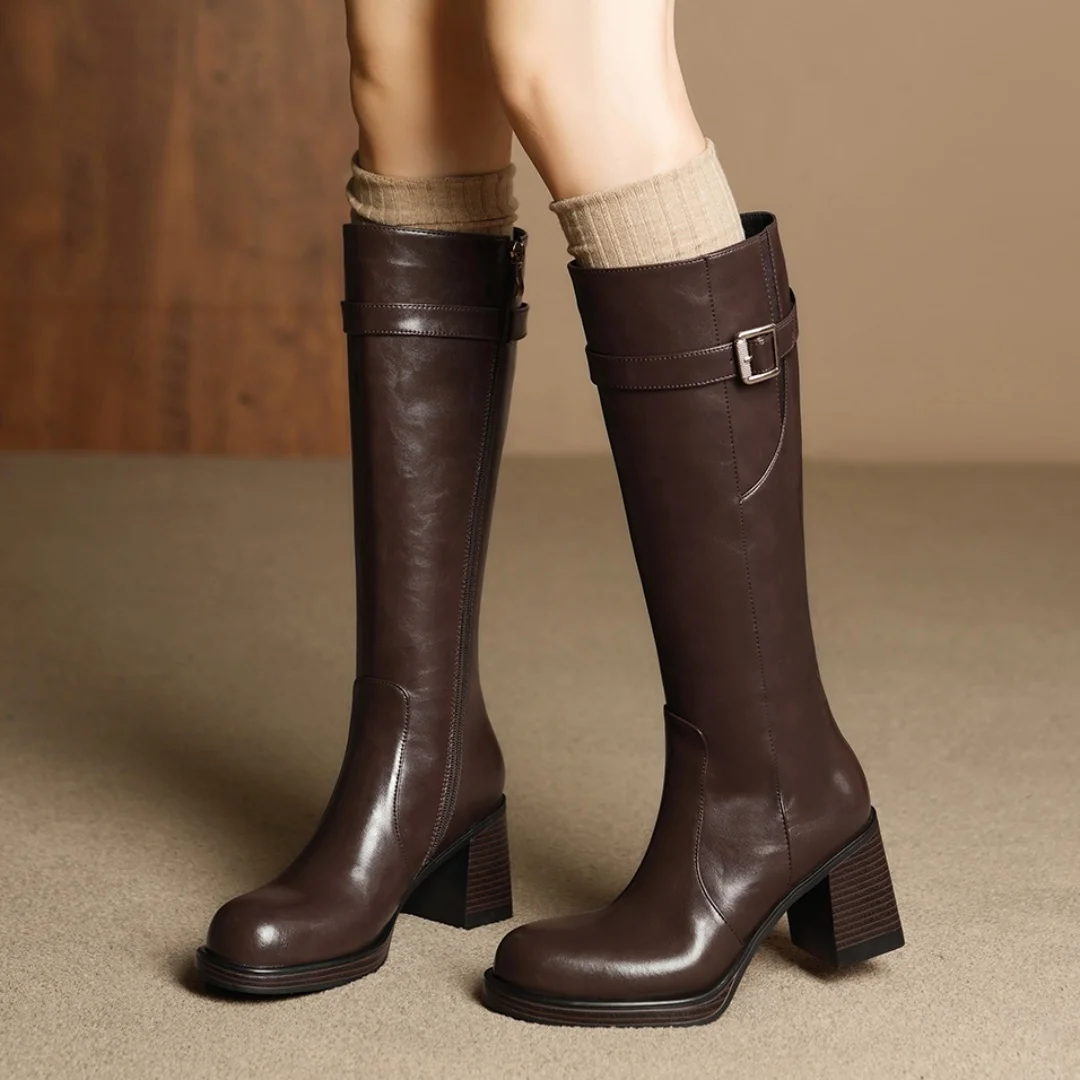 danxuefei women's genuine leather round toe metal buckle side zip autumn knee high boots 7.5cm chunky heel platform long boots
danxuefei women's genuine leather round toe metal buckle side zip autumn knee high boots 7.5cm chunky heel platform long boots