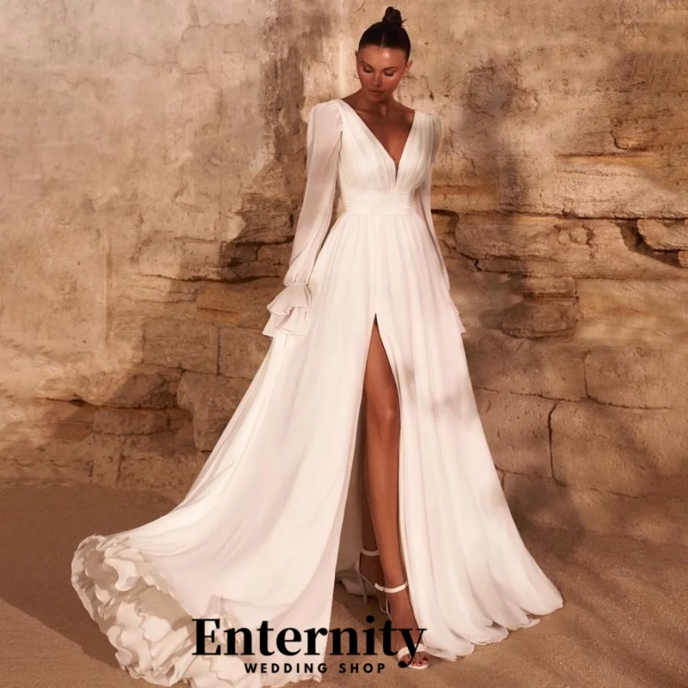 Customized Charming A Line Zipper V-neck Wedding Dress Long Sleeve Bridal Gown Straps With High Split 2024 Vestidos De Novia
Customized Charming A Line Zipper V-neck Wedding Dress Long Sleeve Bridal Gown Straps With High Split 2024 Vestidos De Novia