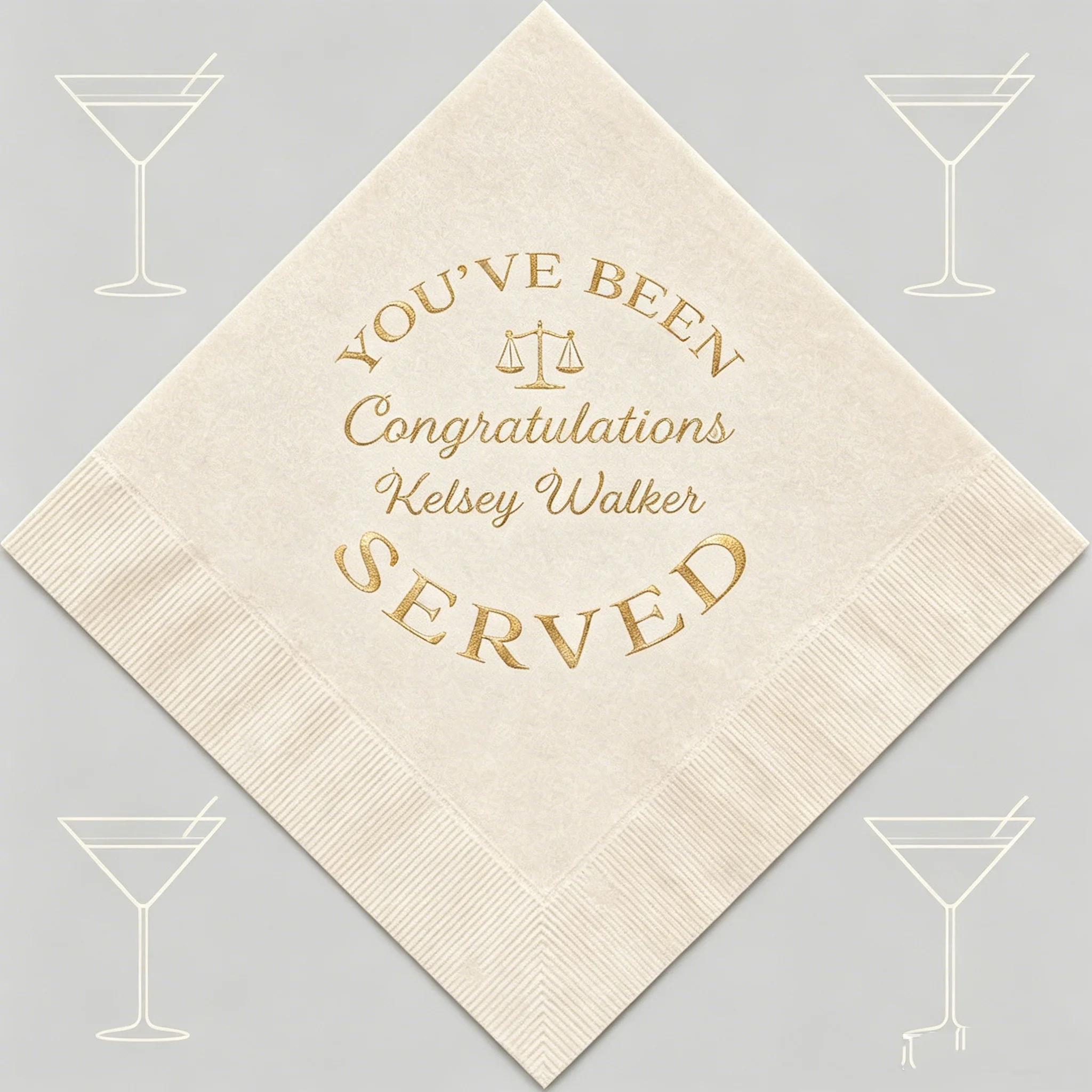 50pcs Personalized "You've Been Served" Cocktail Napkins, Custom Name Law School Graduation Napkins, Gold Foil Print, Black Pape
50pcs Personalized "You've Been Served" Cocktail Napkins, Custom Name Law School Graduation Napkins, Gold Foil Print, Black Pape