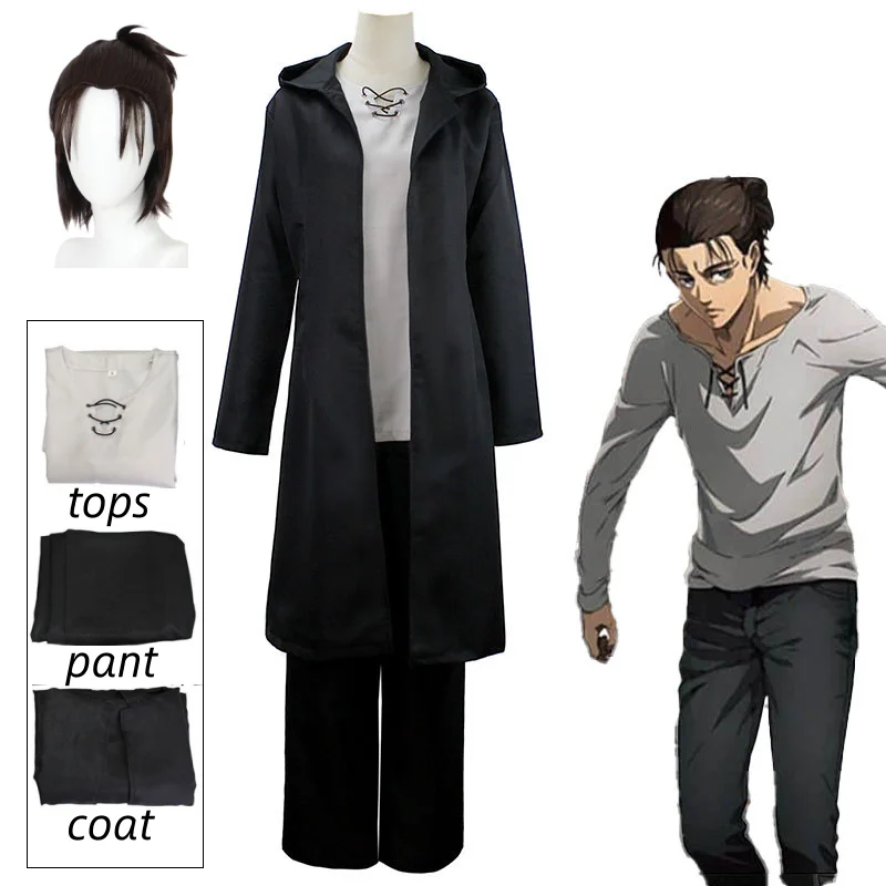 Anime Titan Eren Jaeger Cosplay Costume Wig Black Trench T-shirt Pants Full Set Halloween Carnival Comic Party Roleplay Suits
Anime Titan Eren Jaeger Cosplay Costume Wig Black Trench T-shirt Pants Full Set Halloween Carnival Comic Party Roleplay Suits