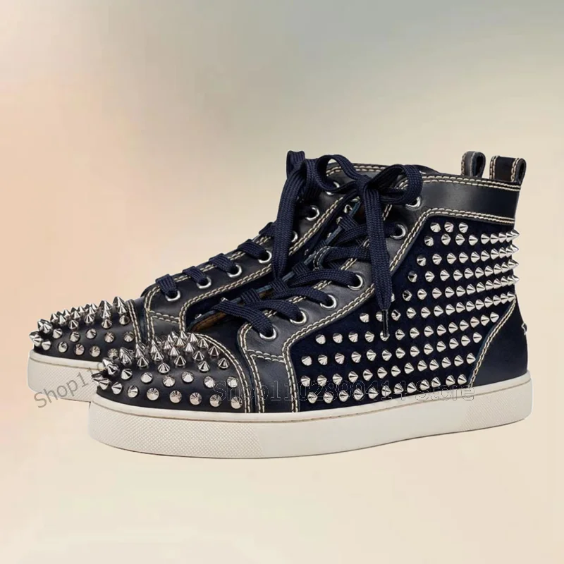 Silver Rivets Decor Blue Matte Leather Men Sneakers Fashion Cross Tied Men Shoes Luxury Handmade Party Banquet Men Casual Shoes
Silver Rivets Decor Blue Matte Leather Men Sneakers Fashion Cross Tied Men Shoes Luxury Handmade Party Banquet Men Casual Shoes