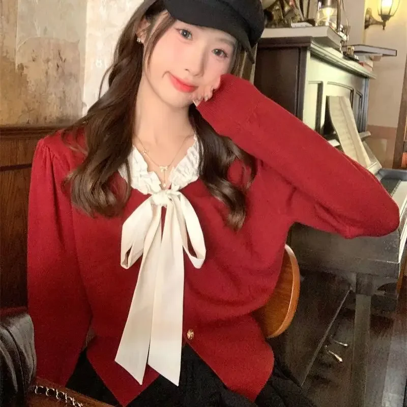 Bow Tie Tied Knit Sweater Jacket with a Sense of Design Paired with a Base Sweater Top for Women
Bow Tie Tied Knit Sweater Jacket with a Sense of Design Paired with a Base Sweater Top for Women