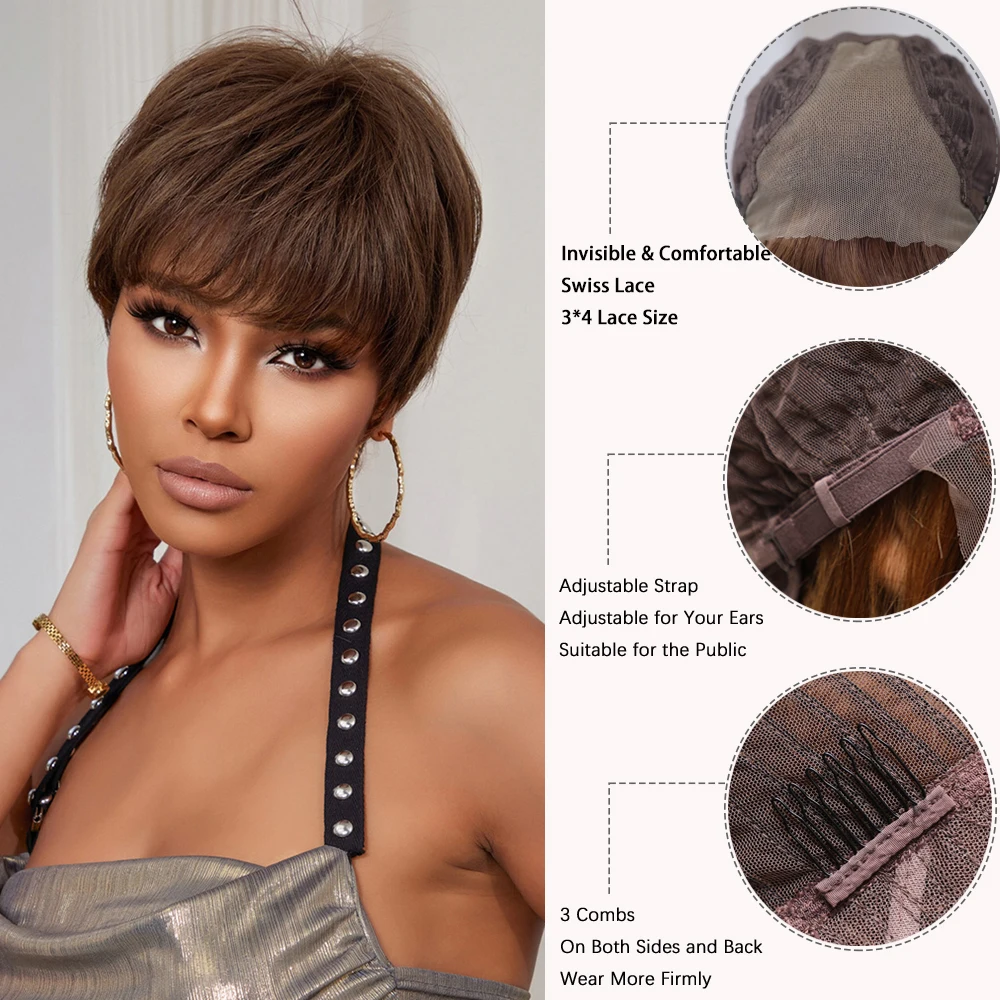 Remy Human Hair Wigs for Women Brown Pixie Cut Lace Frontal Wigs Short Straight Layered Bob Wigs with Bangs HD Transprent Lace
Remy Human Hair Wigs for Women Brown Pixie Cut Lace Frontal Wigs Short Straight Layered Bob Wigs with Bangs HD Transprent Lace