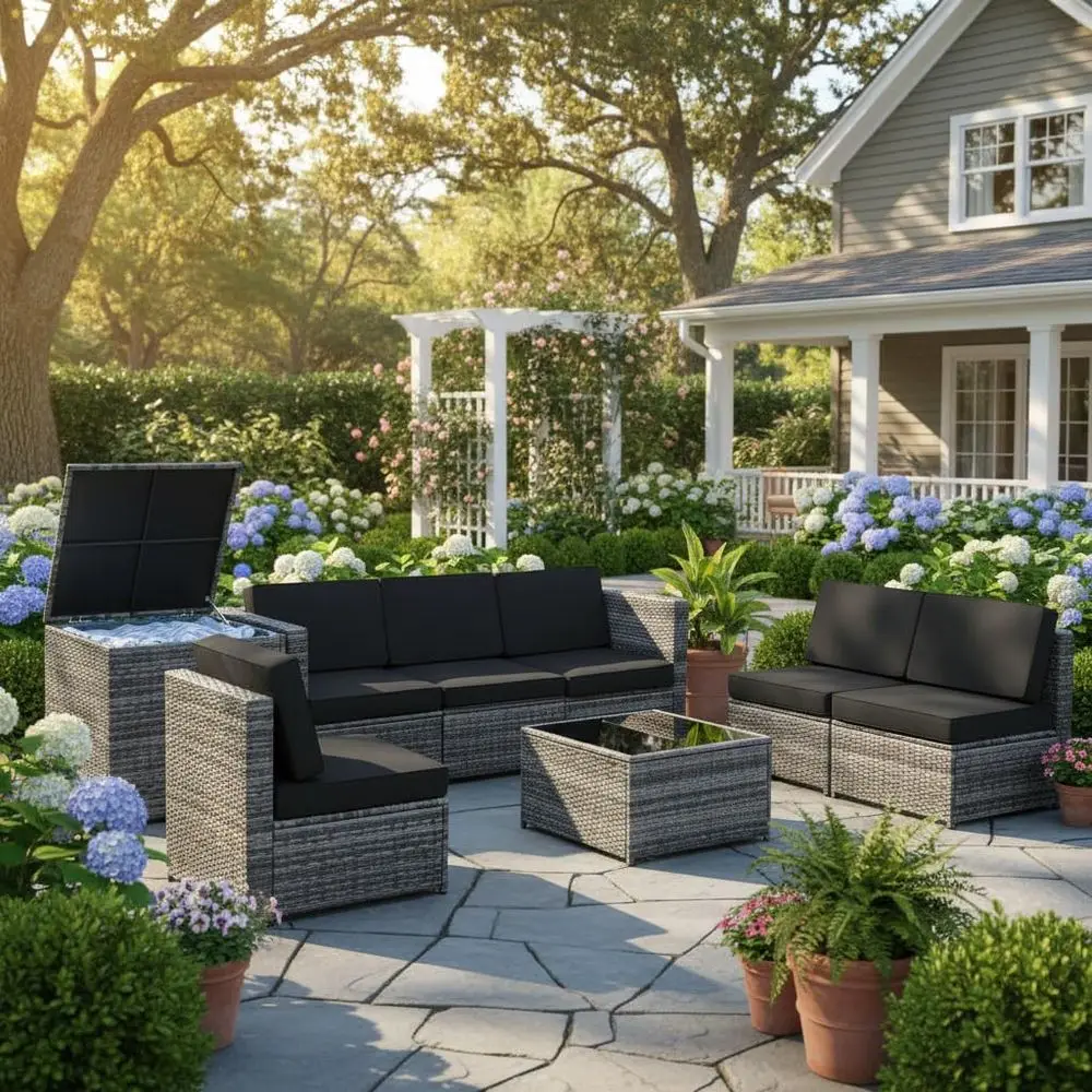 8-Piece Wicker Outdoor Patio Furniture Set with Storage, Sectional Sofa with Coffee Table and Cushions, Ideal for Garden and Poo
8-Piece Wicker Outdoor Patio Furniture Set with Storage, Sectional Sofa with Coffee Table and Cushions, Ideal for Garden and Poo