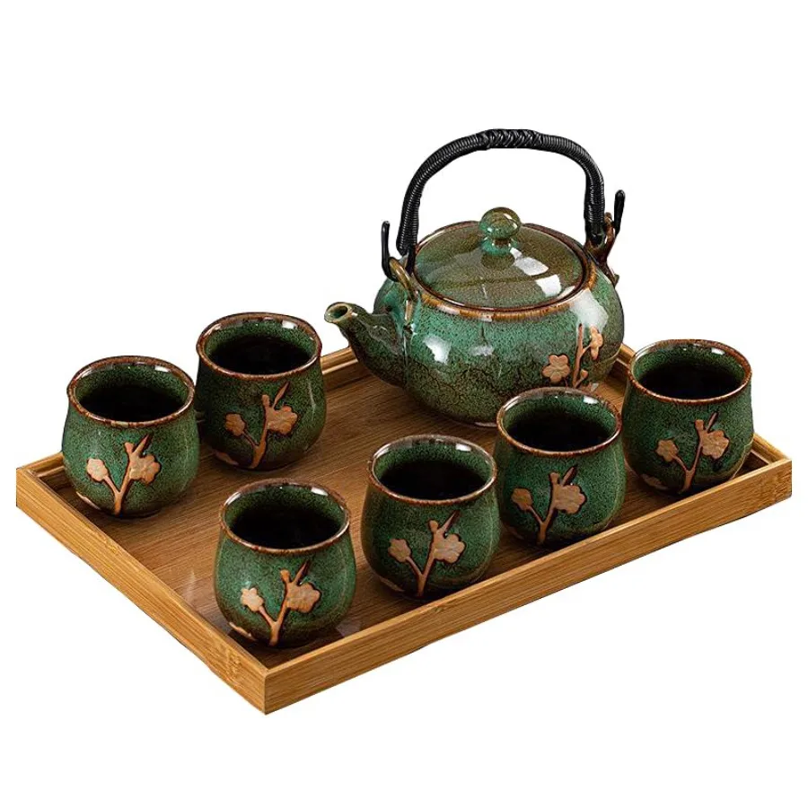 KEYDUACU Japanese Tea Set, Kiln-Formed Ceramic Tea Set, Plum Blossom Embossed, Includes 1 Teapot, 6 Teacups, Tea Tray, Strainer
KEYDUACU Japanese Tea Set, Kiln-Formed Ceramic Tea Set, Plum Blossom Embossed, Includes 1 Teapot, 6 Teacups, Tea Tray, Strainer