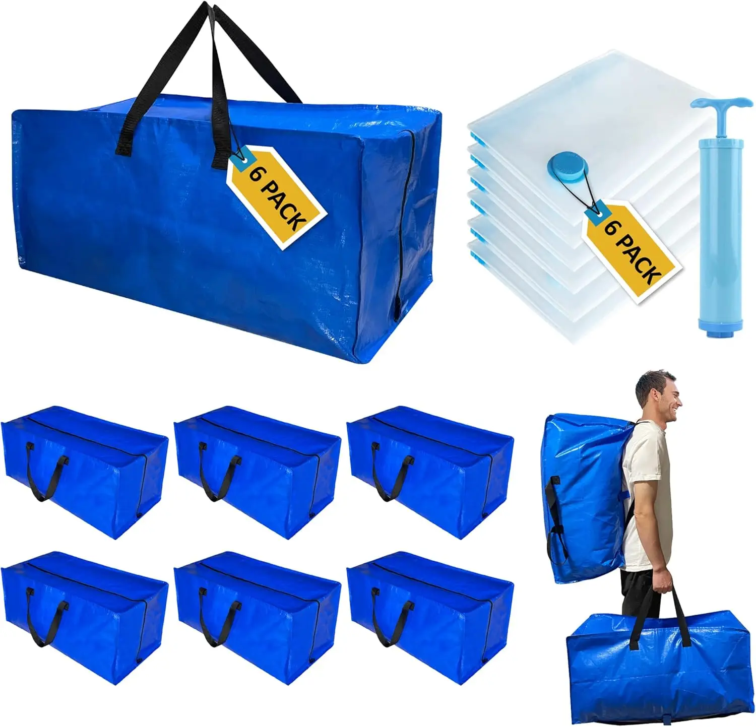 12 Pack Heavy Duty Extra Large Moving Bags with Backpack Straps & Large Vacuum Storage Bags Moving Supply Combo, Moving Totes wi
12 Pack Heavy Duty Extra Large Moving Bags with Backpack Straps & Large Vacuum Storage Bags Moving Supply Combo, Moving Totes wi