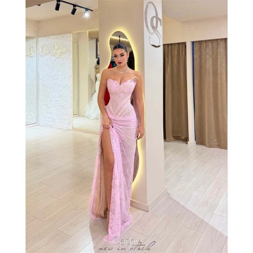 Cathy Customized Pink Floral Lace Mermaid Prom Dress Side High Slit Sleeveless vestidos de noiva Floor-length Evening Dresses
Cathy Customized Pink Floral Lace Mermaid Prom Dress Side High Slit Sleeveless vestidos de noiva Floor-length Evening Dresses