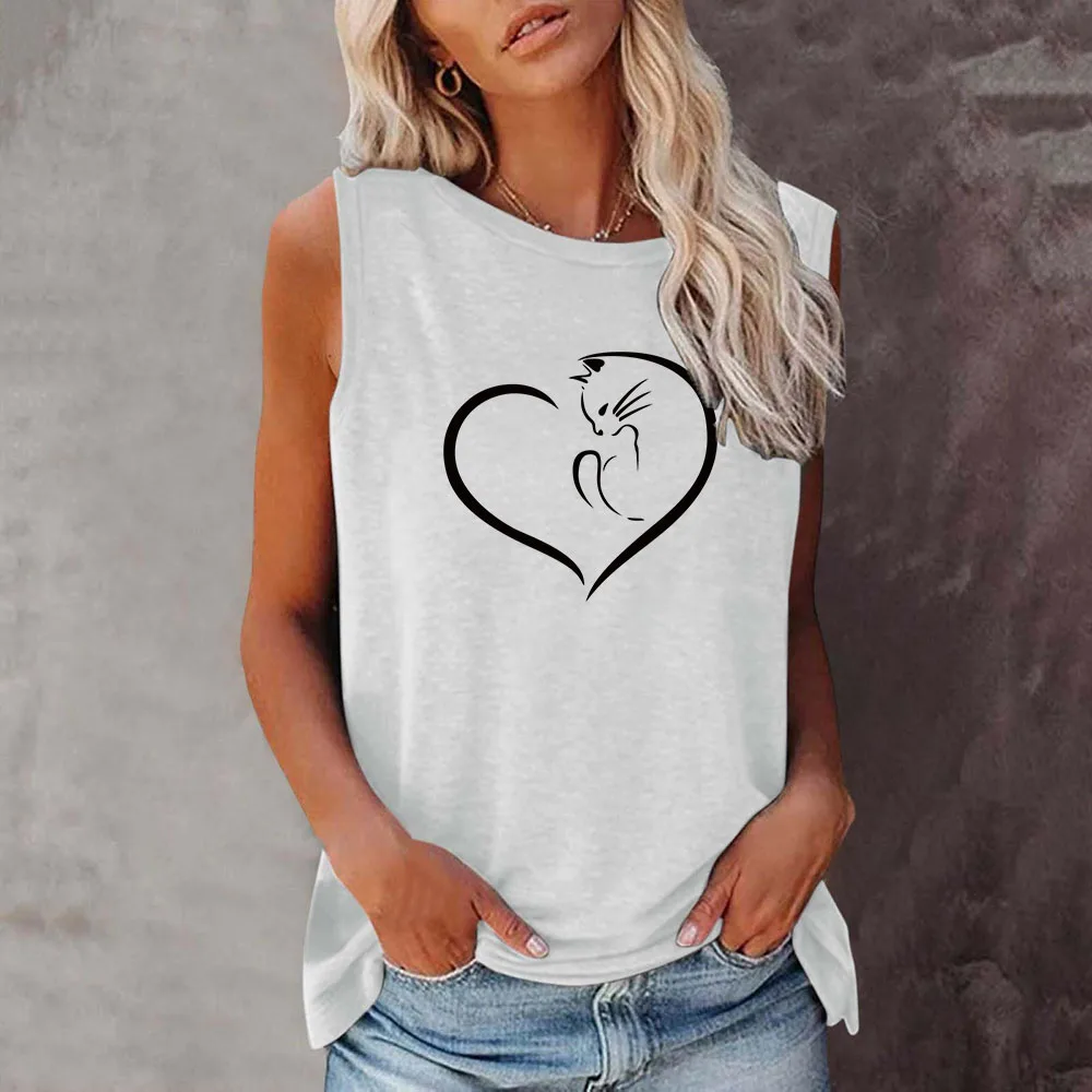 Seeyoushy Cat Love Print Harajuku 2023 New Summer Fashion Sleeveless O-neck Women's T-shirt Kawaii T-shirts Para Mulheres Tops
Seeyoushy Cat Love Print Harajuku 2023 New Summer Fashion Sleeveless O-neck Women's T-shirt Kawaii T-shirts Para Mulheres Tops