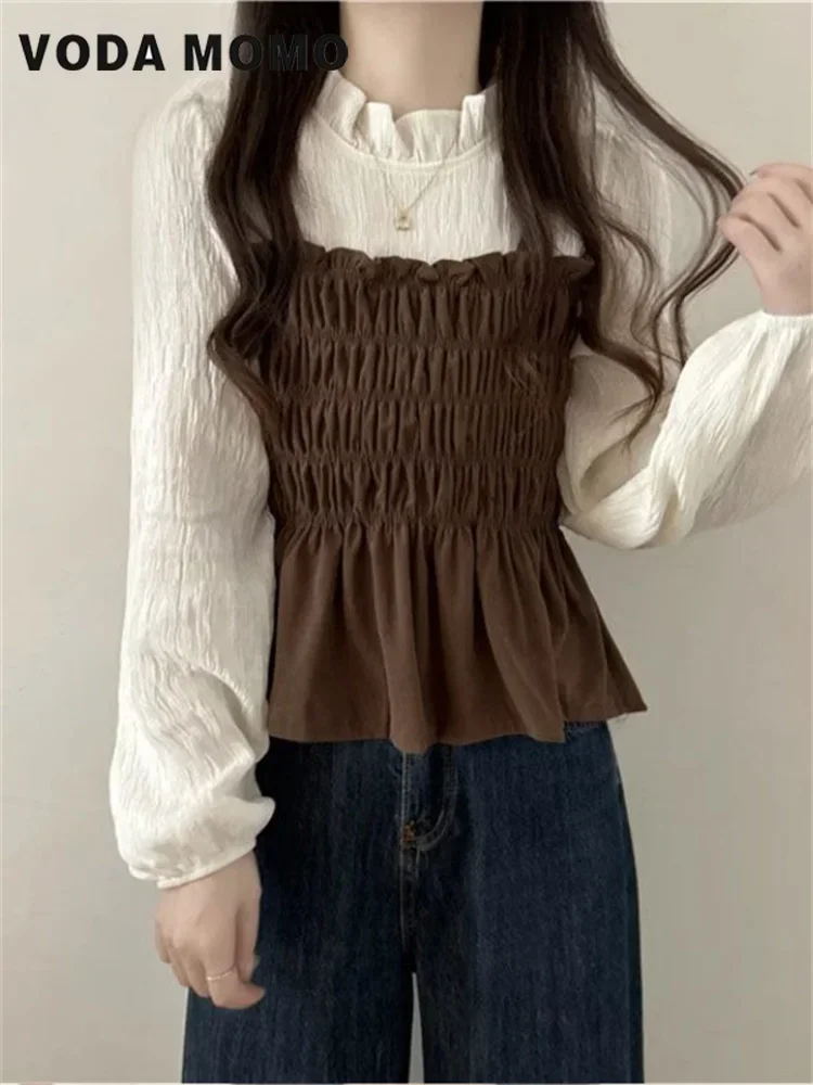 Korean Fashion Long Sleeve All-match Slim Tops Casual Versatile Tops Female Corduroy Fake Two-piece T-shirt Women Autumn New
Korean Fashion Long Sleeve All-match Slim Tops Casual Versatile Tops Female Corduroy Fake Two-piece T-shirt Women Autumn New