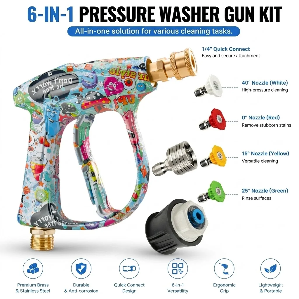 Car & Home Cleaning Tool Set, New Graffiti Pressure Washer Gun Equipped with Stainless Steel Nozzle & Bosch Adapter
Car & Home Cleaning Tool Set, New Graffiti Pressure Washer Gun Equipped with Stainless Steel Nozzle & Bosch Adapter