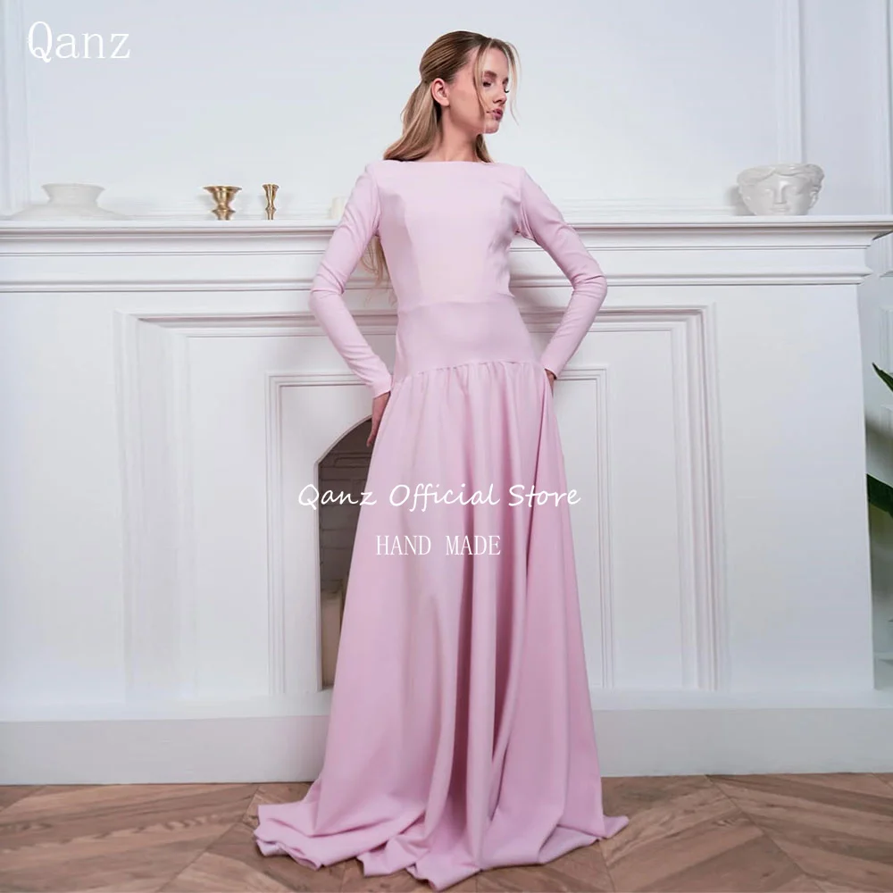 Qanz Pink Woman Formal Evening Gowns Satin Long Sleeves A Line Woman Wedding Guest Dresses Dubai Robes De Soirée Customized
Qanz Pink Woman Formal Evening Gowns Satin Long Sleeves A Line Woman Wedding Guest Dresses Dubai Robes De Soirée Customized