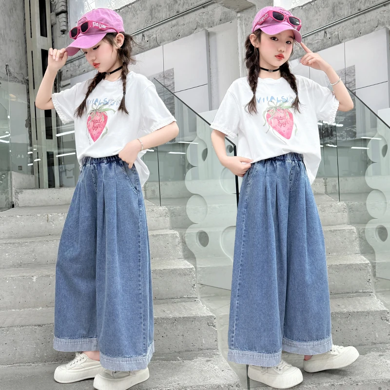 Girls Clothes Set Teen Kids 2-Pcs Suits T-Shirt + Cowboy Wide Leg Pants Sets Sweetheart Suits Children Casual Sets Size 120-170
Girls Clothes Set Teen Kids 2-Pcs Suits T-Shirt + Cowboy Wide Leg Pants Sets Sweetheart Suits Children Casual Sets Size 120-170