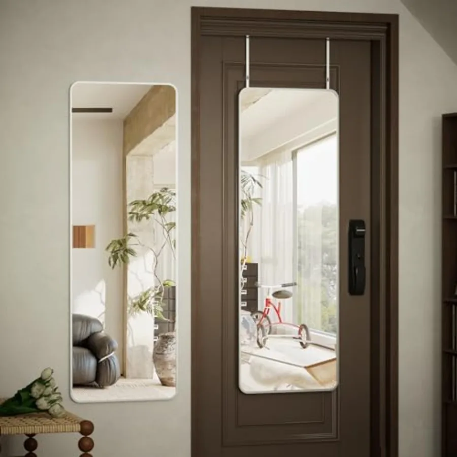 14"x48" Full Length Over The Door Mirror Aluminum Alloy Frame Full Body Mirror with Height-Adjustable Hangers Hanging Mirrors f
14"x48" Full Length Over The Door Mirror Aluminum Alloy Frame Full Body Mirror with Height-Adjustable Hangers Hanging Mirrors f