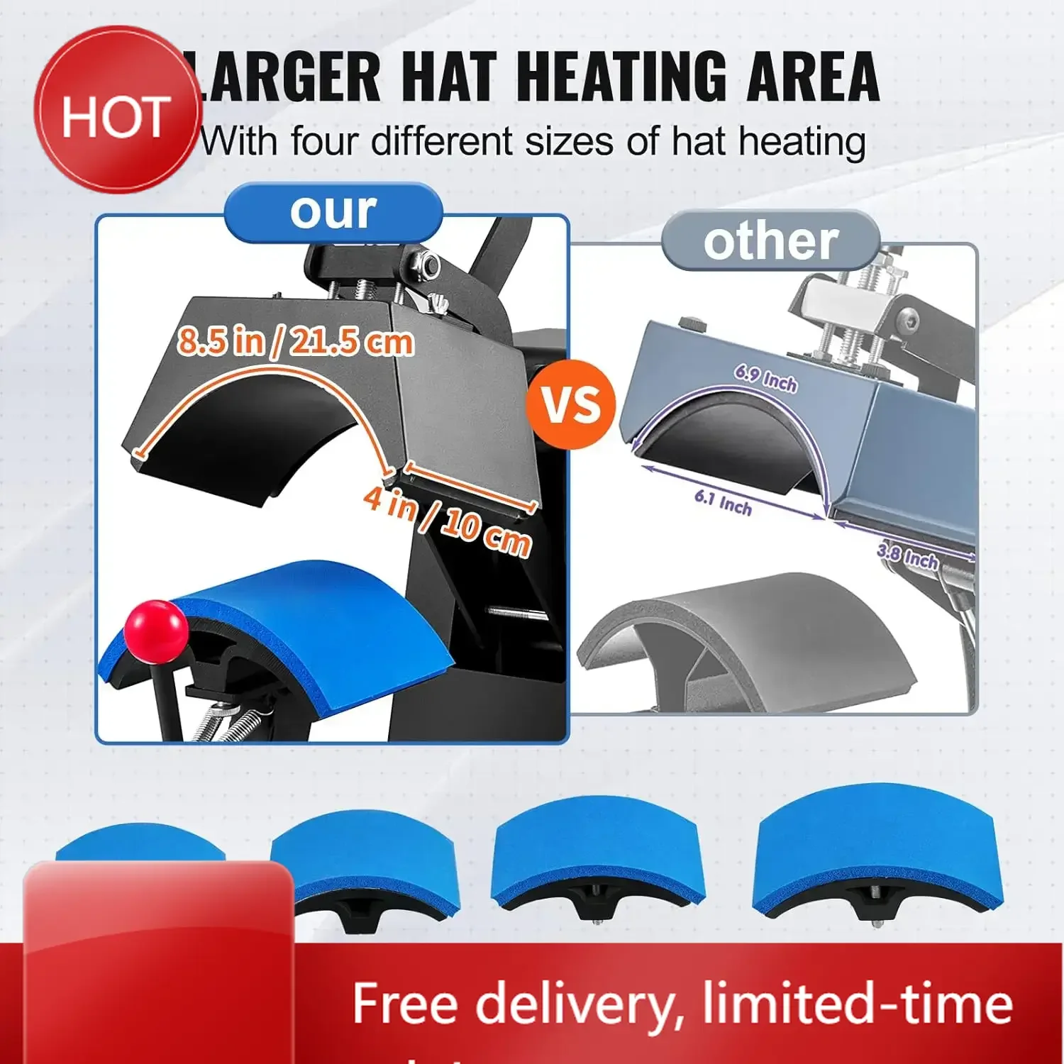 Многофункциональный термопресс 4-в-1 для кепок с изогнутой тефлоновой термопластиной 6x3 дюйма, простое управление температурой, нескользящая основа
Многофункциональный термопресс 4-в-1 для кепок с изогнутой тефлоновой термопластиной 6x3 дюйма, простое управление температурой, нескользящая основа