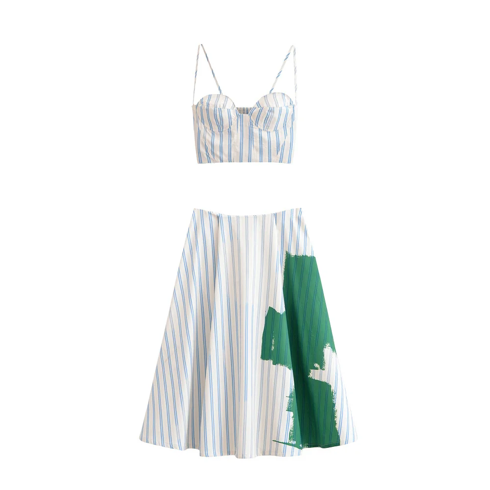 Women's new fashion tight corset style striped suspender top retro sleeveless backless women's vest chic top+Skirts Women's suit
Women's new fashion tight corset style striped suspender top retro sleeveless backless women's vest chic top+Skirts Women's suit