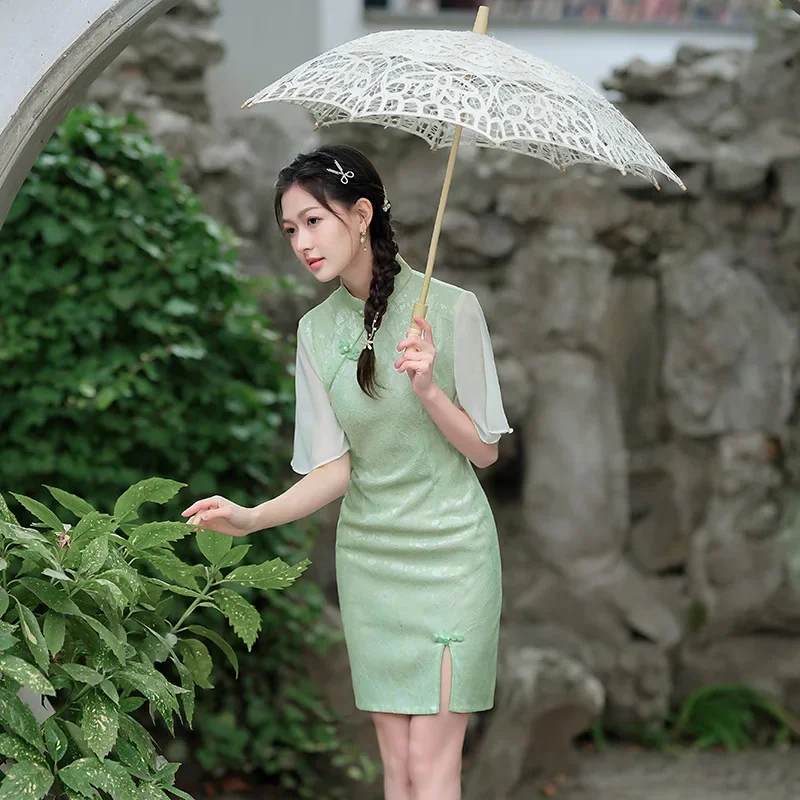 Yourqipao кружевное темпераментное повседневное милое платье Cheongsam с короткими рукавами-трубой, улучшенное вечернее платье Qipao в китайском стиле для женщин
Yourqipao кружевное темпераментное повседневное милое платье Cheongsam с короткими рукавами-трубой, улучшенное вечернее платье Qipao в китайском стиле для женщин
