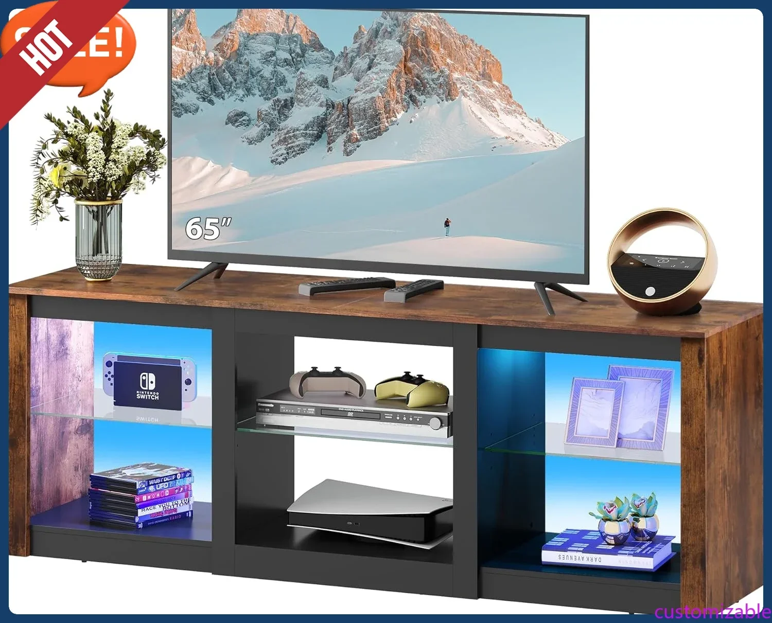 Customizable-LED TV Stand For 65-Inch TV, 58-Inch Entertainment Center With Adjustable Glass Shelves,
Customizable-LED TV Stand For 65-Inch TV, 58-Inch Entertainment Center With Adjustable Glass Shelves,