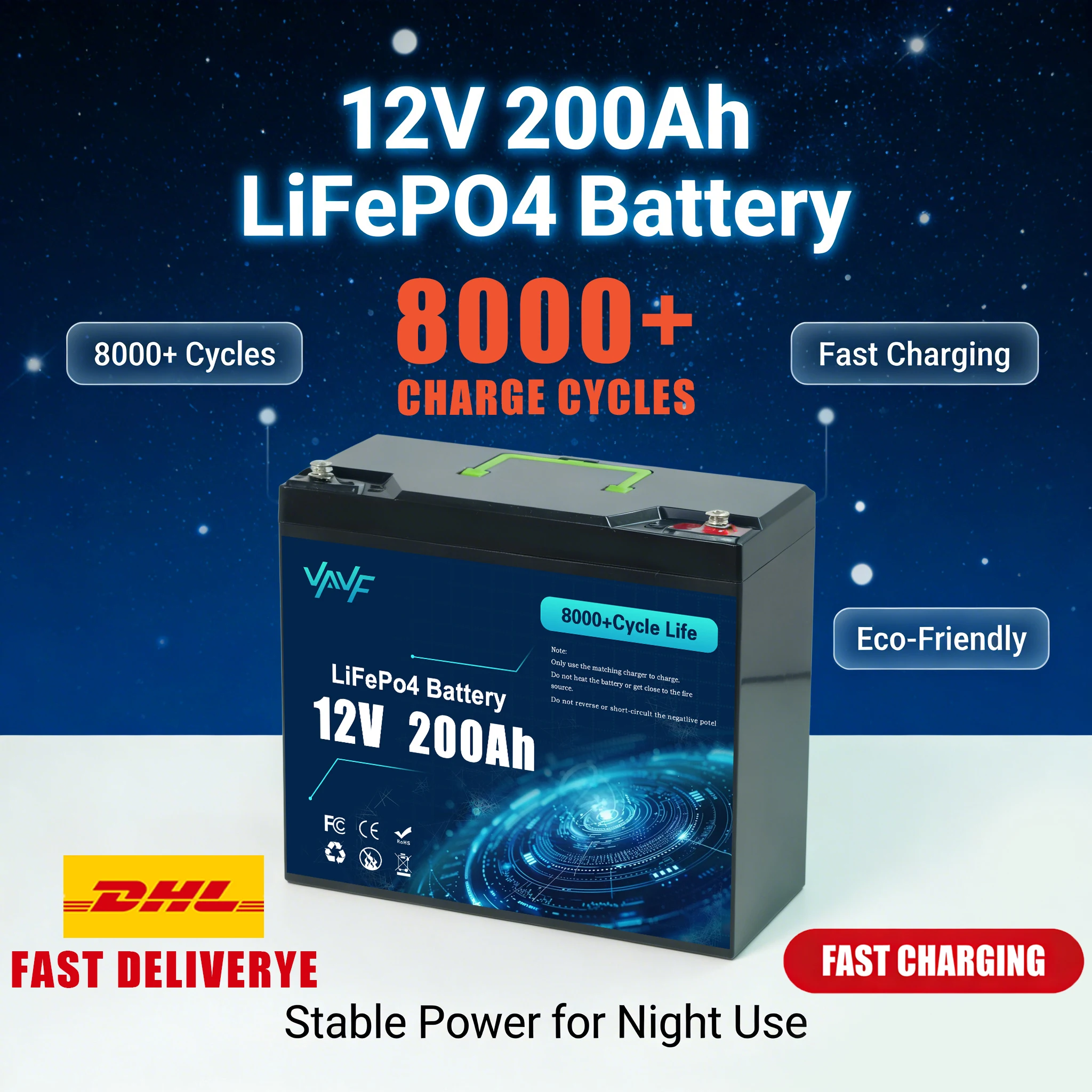 Аккумулятор LiFePO4 12В 200Ач со встроенной интеллектуальной BMS 8000+ циклов Подходит для солнечных панелей, кемперов, морских судов, внедорожников.
Аккумулятор LiFePO4 12В 200Ач со встроенной интеллектуальной BMS 8000+ циклов Подходит для солнечных панелей, кемперов, морских судов, внедорожников.