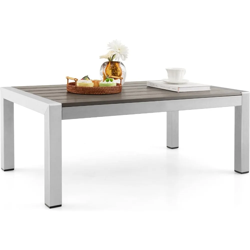 Aluminum Outdoor Coffee Table, Modern Rectangular Cocktail Table with Plastic Wood Tabletop
Aluminum Outdoor Coffee Table, Modern Rectangular Cocktail Table with Plastic Wood Tabletop