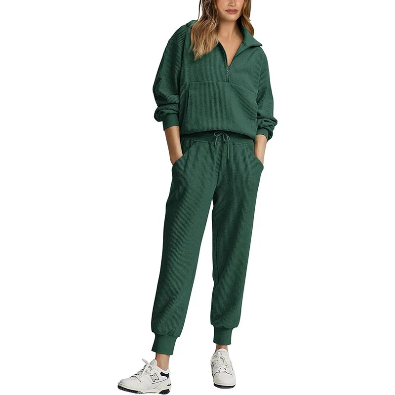 Women Spring Summer Fashion Matching Set Long-sleeve Half-zip Sweatshirt and Sweatpants Casual Suit Relaxed Style
Women Spring Summer Fashion Matching Set Long-sleeve Half-zip Sweatshirt and Sweatpants Casual Suit Relaxed Style