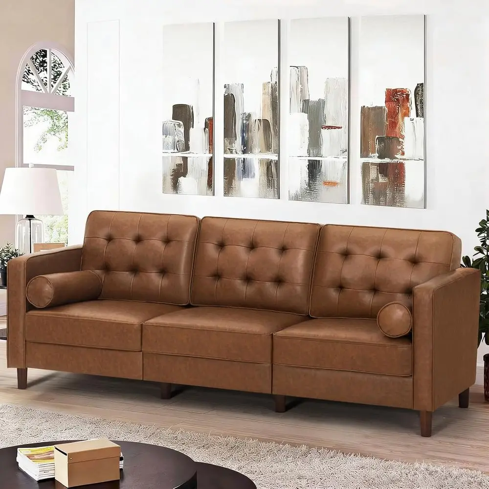Brown Premium 3-Seat Leather Sofa with Bolster Pillows and Tufted Backrest for Living Room, Bedroom, or Office
Brown Premium 3-Seat Leather Sofa with Bolster Pillows and Tufted Backrest for Living Room, Bedroom, or Office