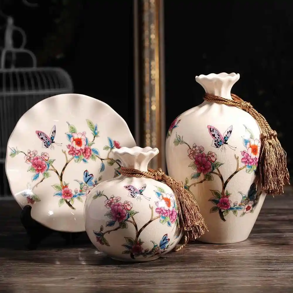 Decorative Ceramic Flower Vase Set of Three European Style Home Decorations Craft Ceramics Display Pieces Crack Glazed Porcelain
Decorative Ceramic Flower Vase Set of Three European Style Home Decorations Craft Ceramics Display Pieces Crack Glazed Porcelain