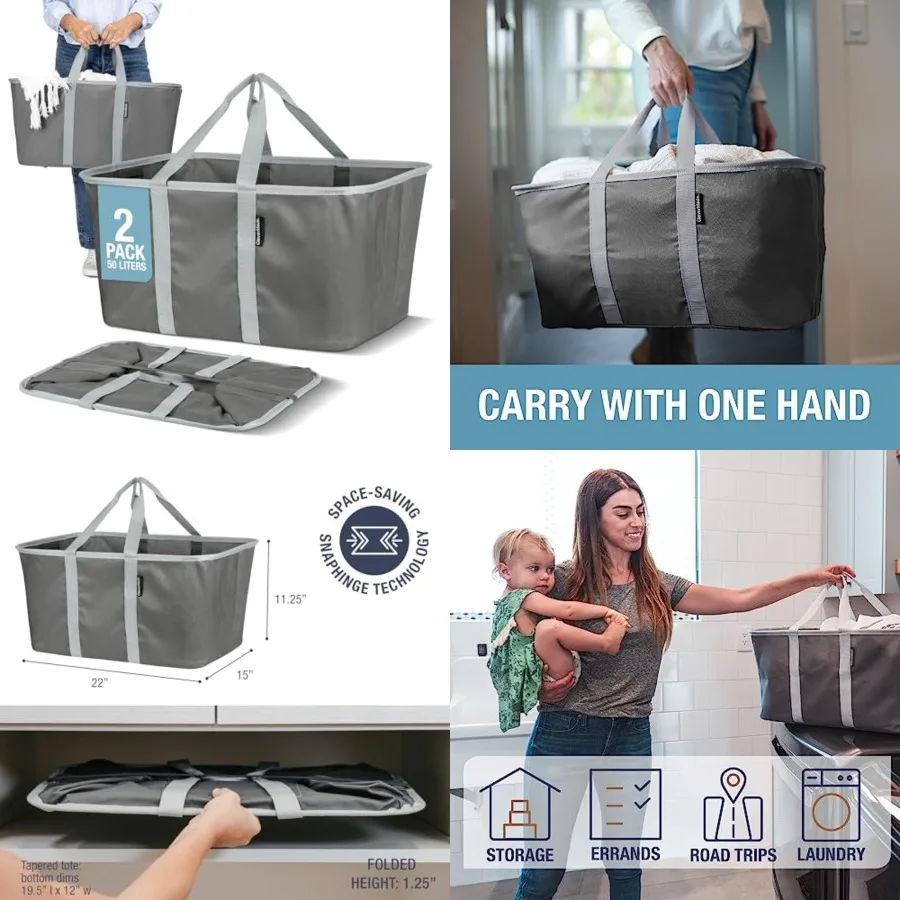 Collapsible Laundry Tote 2-Pack 50L Foldable Carry-All Storage Bin for Laundry, Car Trunk, RV, Dorm Home Organization - Charcoa
Collapsible Laundry Tote 2-Pack 50L Foldable Carry-All Storage Bin for Laundry, Car Trunk, RV, Dorm Home Organization - Charcoa