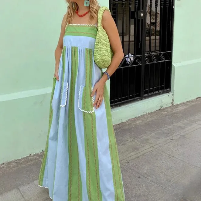 Women Stripes Long Dresses Summer Dress Woman 2025 Sexy Backless Maxi Dress Pocket Women Holiday Beach Dress New Vestidos Robes
Women Stripes Long Dresses Summer Dress Woman 2025 Sexy Backless Maxi Dress Pocket Women Holiday Beach Dress New Vestidos Robes