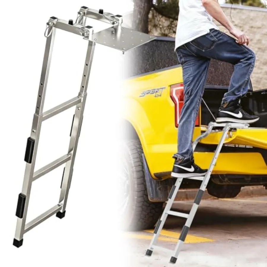 Tailgate Ladder for Pickup Trucks Bed: Rust-Proof Stainless Steel, Black, Universal Fit, Adjustable to 42, Non-Slip Aluminium S
Tailgate Ladder for Pickup Trucks Bed: Rust-Proof Stainless Steel, Black, Universal Fit, Adjustable to 42, Non-Slip Aluminium S