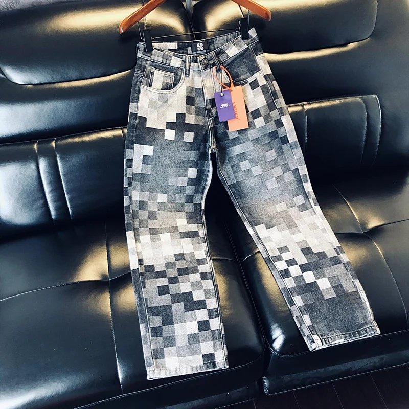 Loose Fit High Quali Bla Denim Jeans Men's Spring Autumn American Trendy Brand Mosaic Plaid Print Straight Leg Pants
Loose Fit High Quali Bla Denim Jeans Men's Spring Autumn American Trendy Brand Mosaic Plaid Print Straight Leg Pants