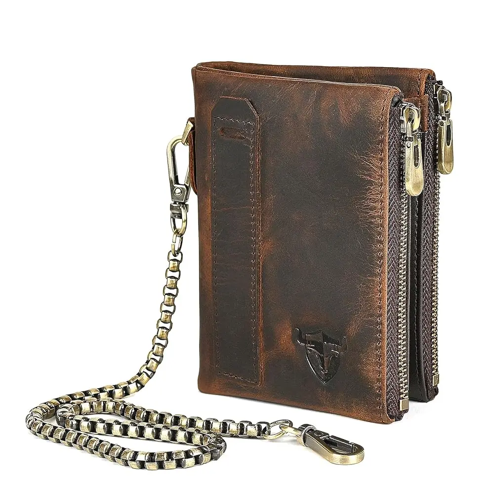 Oil Wax Genuine Leather Travel Gift Coin Pocket Card Case Vertical Chain Rfid Wallet Purse With Snap For Men Male 1802 (Brown)
Oil Wax Genuine Leather Travel Gift Coin Pocket Card Case Vertical Chain Rfid Wallet Purse With Snap For Men Male 1802 (Brown)