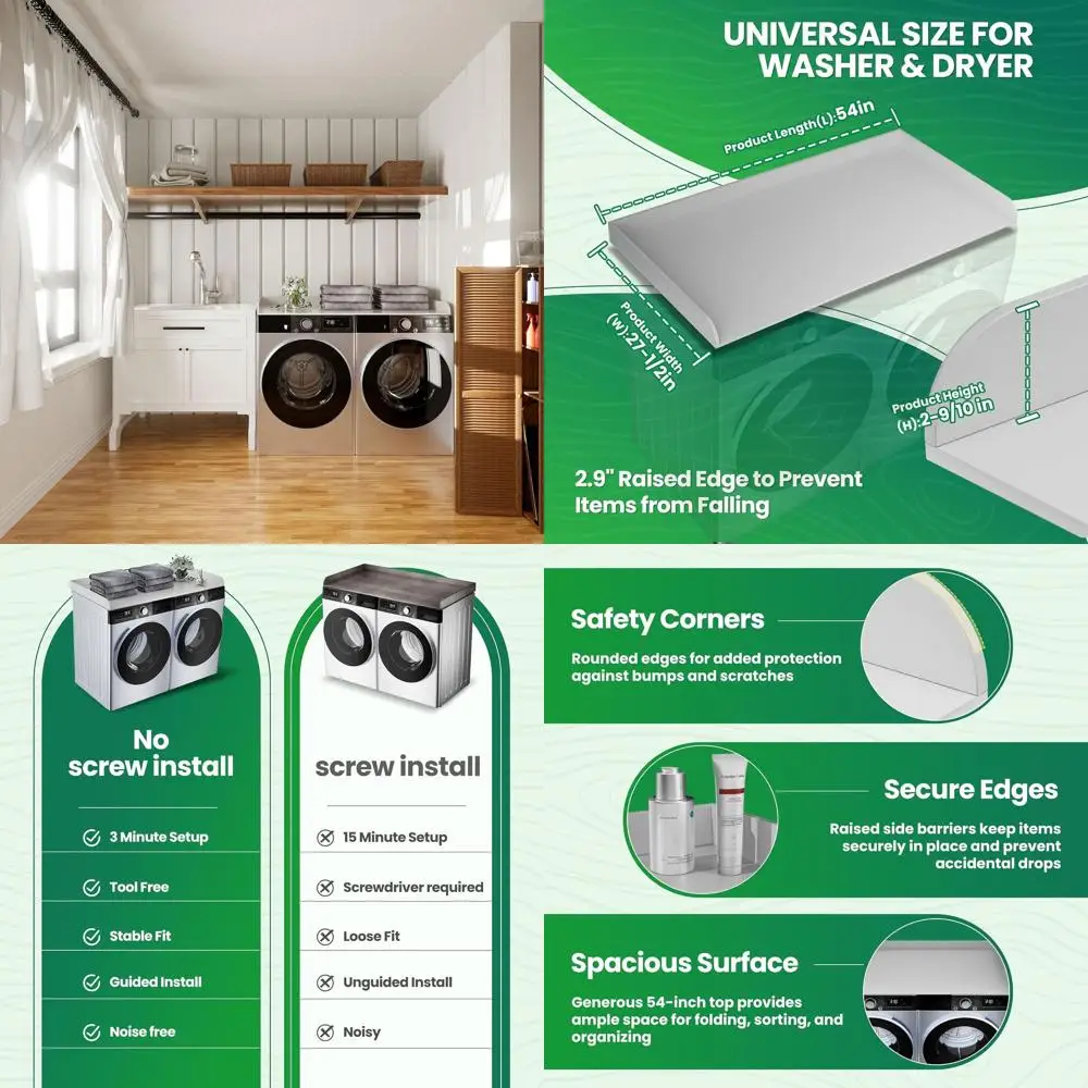 Quick-Install 27.5 x 54 White Laundry Room Countertop for Washer and Dryer
Quick-Install 27.5 x 54 White Laundry Room Countertop for Washer and Dryer