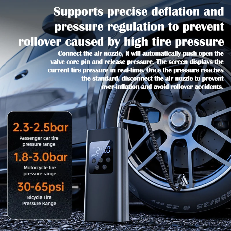 Wireless Tire Inflator with Auto Stop Pressure Detection, Rechargeable Pump for Car & Bike Inflation and Deflation
Wireless Tire Inflator with Auto Stop Pressure Detection, Rechargeable Pump for Car & Bike Inflation and Deflation